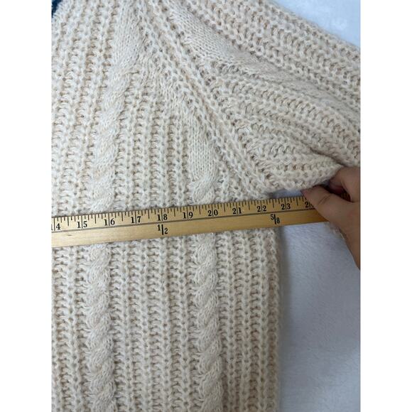 AQUA Cream Blue Vneck Varisty Wool Blend Sweater Preppy Gossip Girl College sz L - Picture 5 of 7